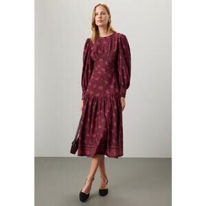 DEREK LAM COLLECTIVE Red Floral Chiffon Keyhole Empire Waist Midi Dress Size 44